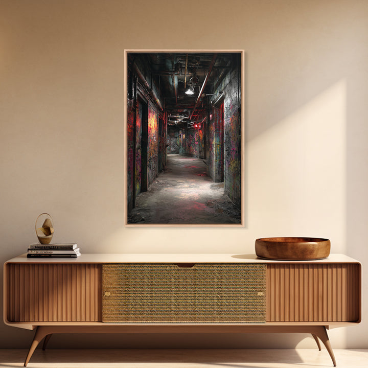Dark Graffiti Tunnel Wall Art Urban Street Photography Print, Industrial Corridor Decor For Office Or Man Cave Gift Idea