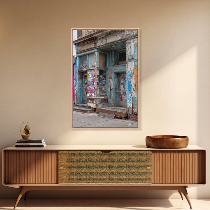 Urban Street Scene With Graffiti And Distressed Building Photography Wall Art Print