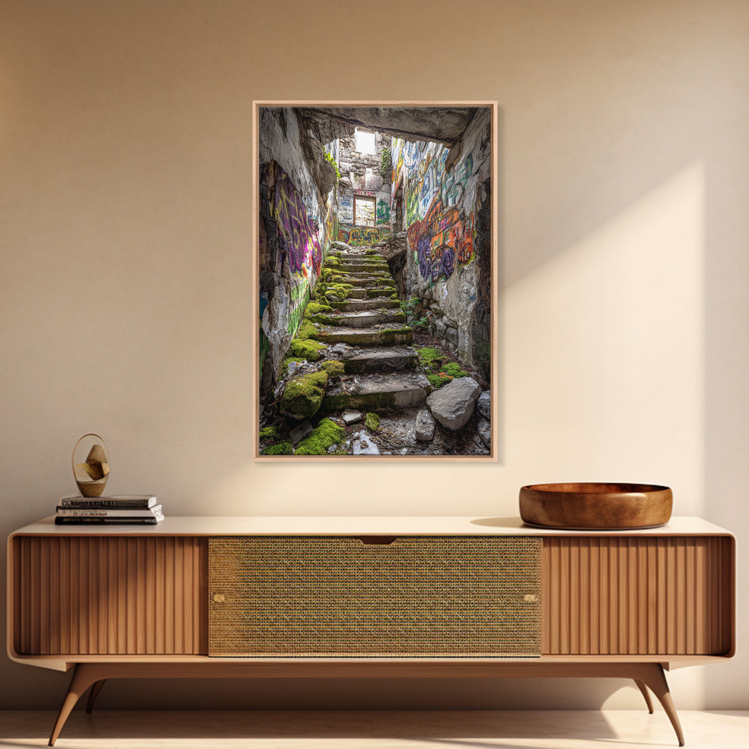 Urban Subway Station With Graffiti Wolf Mural Photography Wall Art Print For Contemporary Home Decor And Street Art Lovers