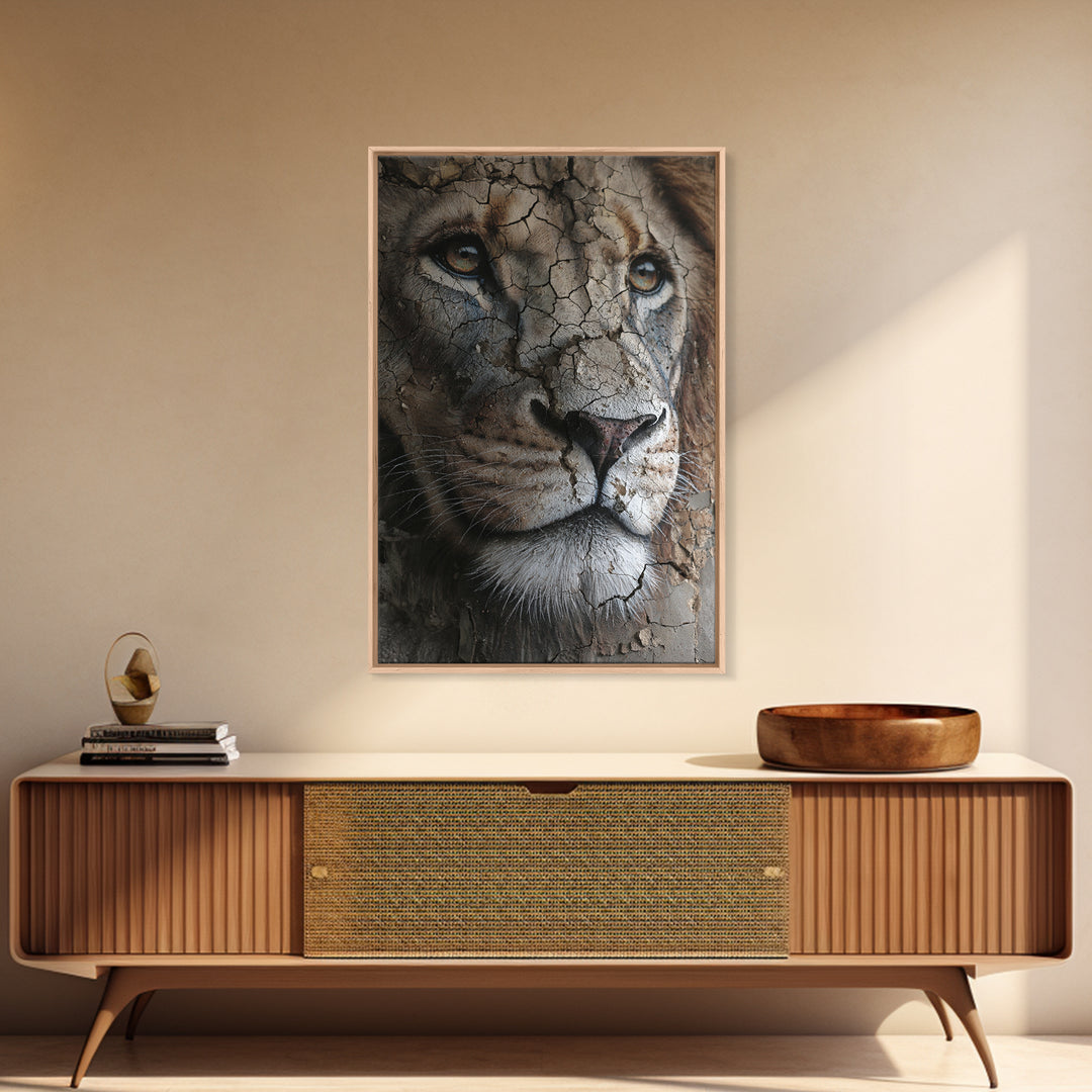 Detailed Lion Face Closeup Wildlife Wall Art Prints Majestic Animal Art Framed Canvas Print