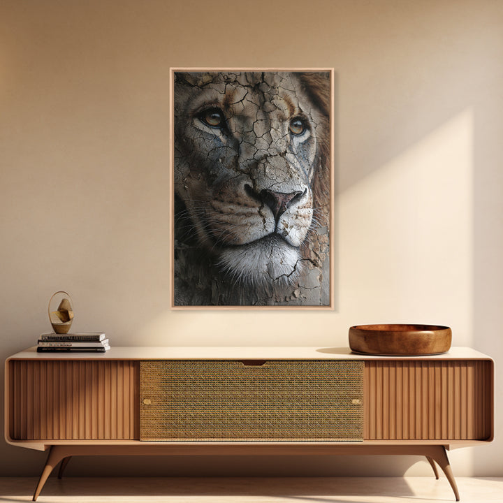 Detailed Lion Face Closeup Wildlife Wall Art Prints Majestic Animal Art Framed Canvas Print