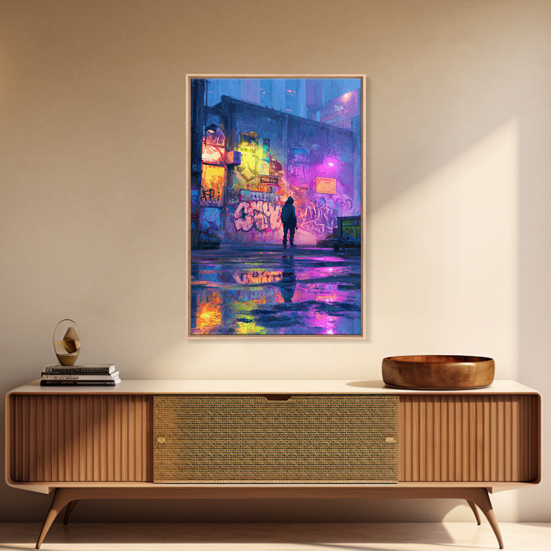 Detailed Realistic Wolf Graffiti Mural Street Art Wall Art Framed Canvas Print For Urban Decor And Animal Lover Gift