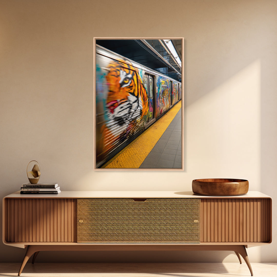 Expressive Tiger Graffiti Street Art Urban Wall Art Vibrant Subway Canvas Print For Edgy Home Decor And Wall Decor