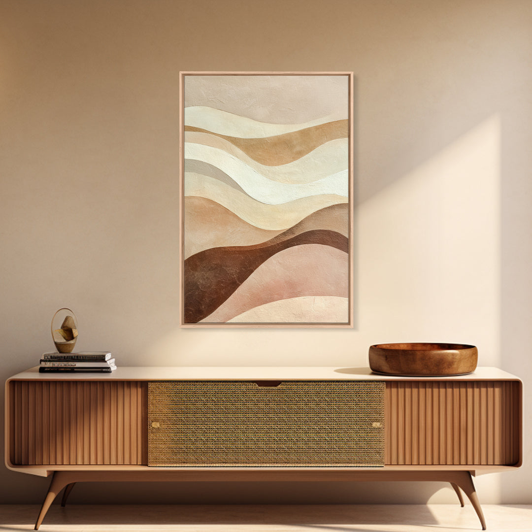 Neutral Wavy Abstract Landscape Wall Art, Earth Tone Canvas Print, Beige Boho Modern Living Room Bedroom Decor, Large Wall Decor
