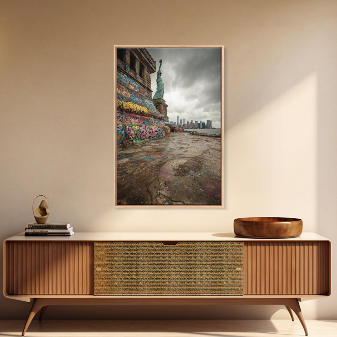 Graffiti Statue Of Liberty Urban Street Art With City Skyline Canvas Print For Living Room And Home Decor