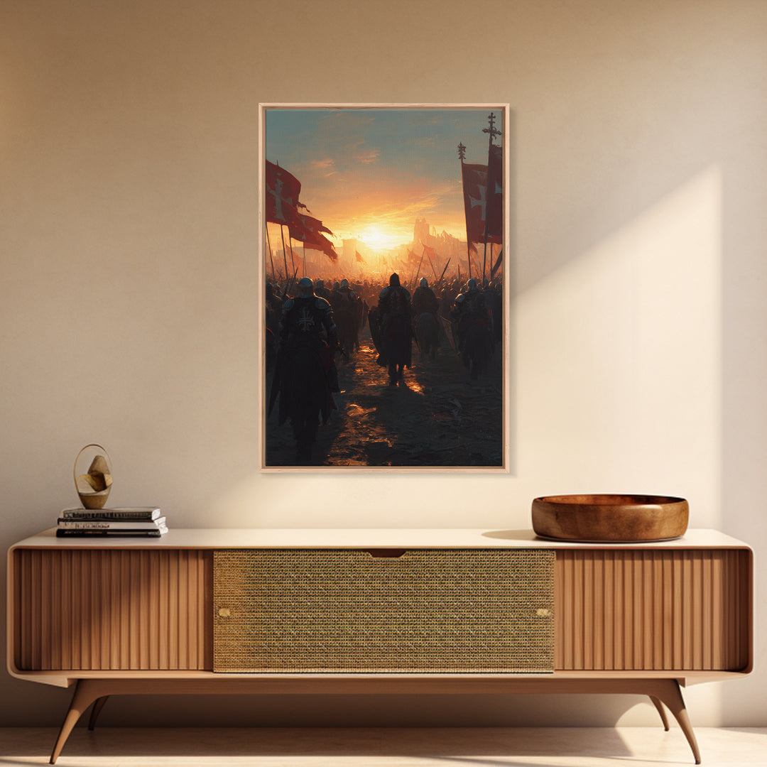 Medieval Knights Battle Scene Dramatic Sunset Wall Art Canvas Print For History Lovers And Home Decor