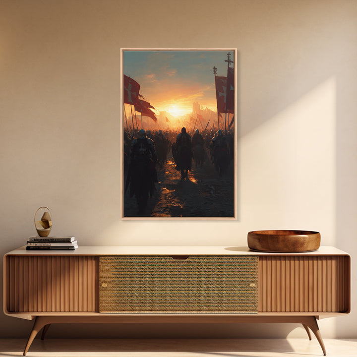 Medieval Knights Battle Scene Dramatic Sunset Wall Art Canvas Print For History Lovers And Home Decor