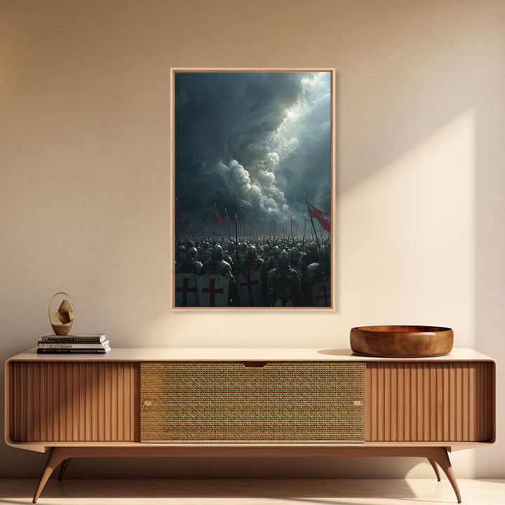 Epic Medieval Knights Battle Scene Dramatic Stormy Sky War Painting Wall Art Canvas Print