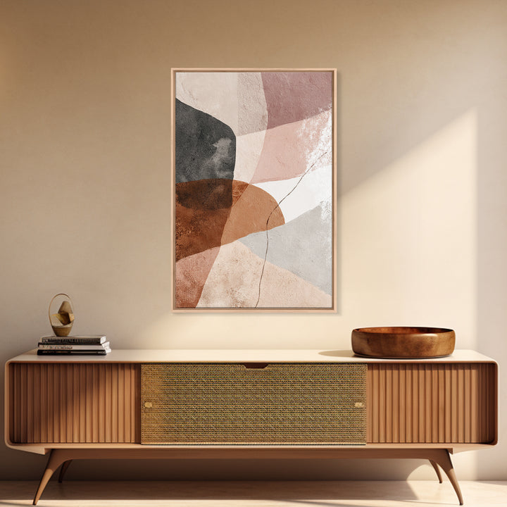 Neutral Abstract Shape Framed Canvas Print, Modern Wall Art, Terracotta Beige Black Decor, Contemporary Living Room Art Print