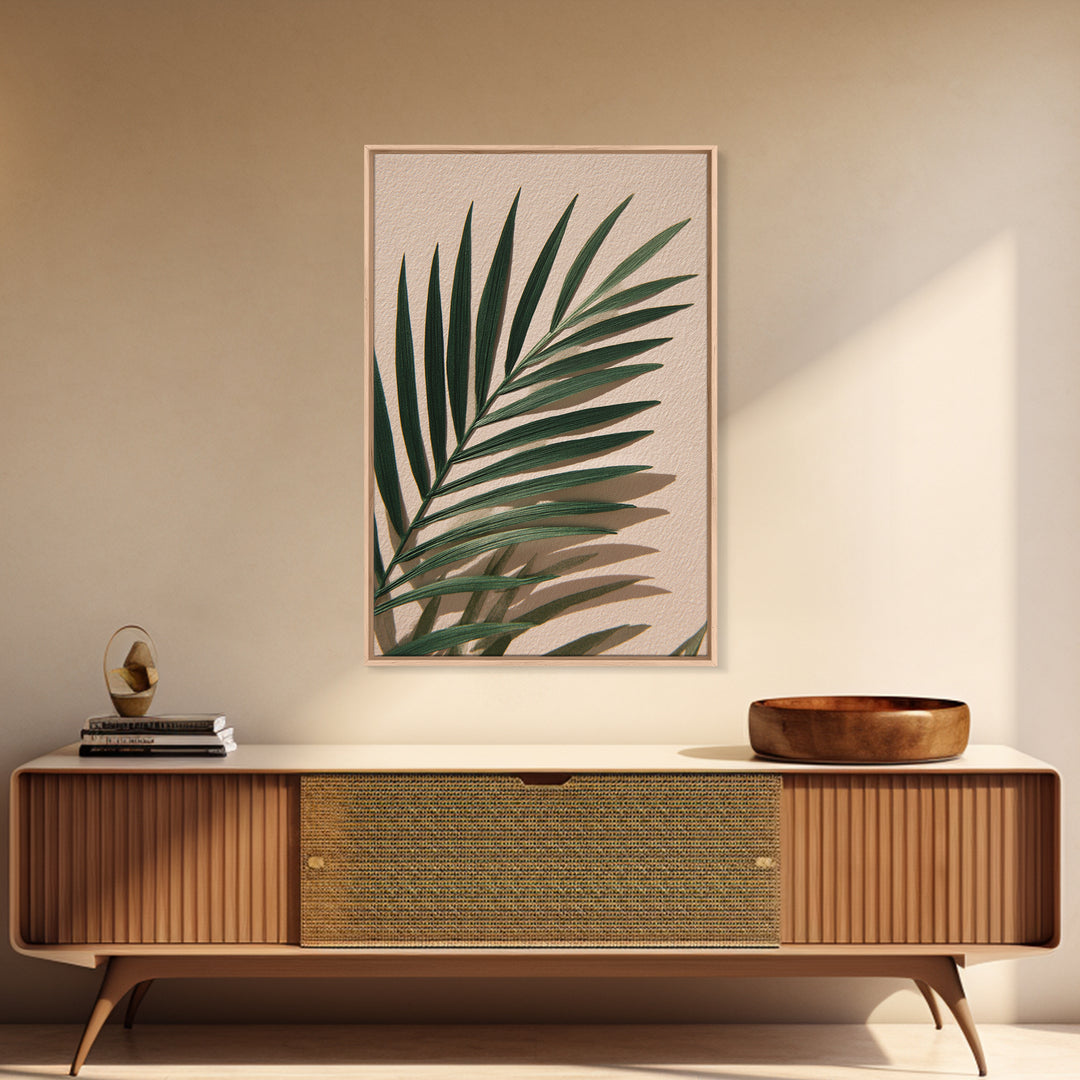 Green Palm Leaf Botanical Canvas Print, Tropical Wall Art, Coastal Home Decor, Minimalist Nature Print For Living Room, Modern Wall Decor