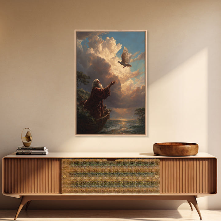 Fantasy Religious Art Moses And Ark With Dove Wall Art Canvas Print Spiritual Decor For Home And Inspiration
