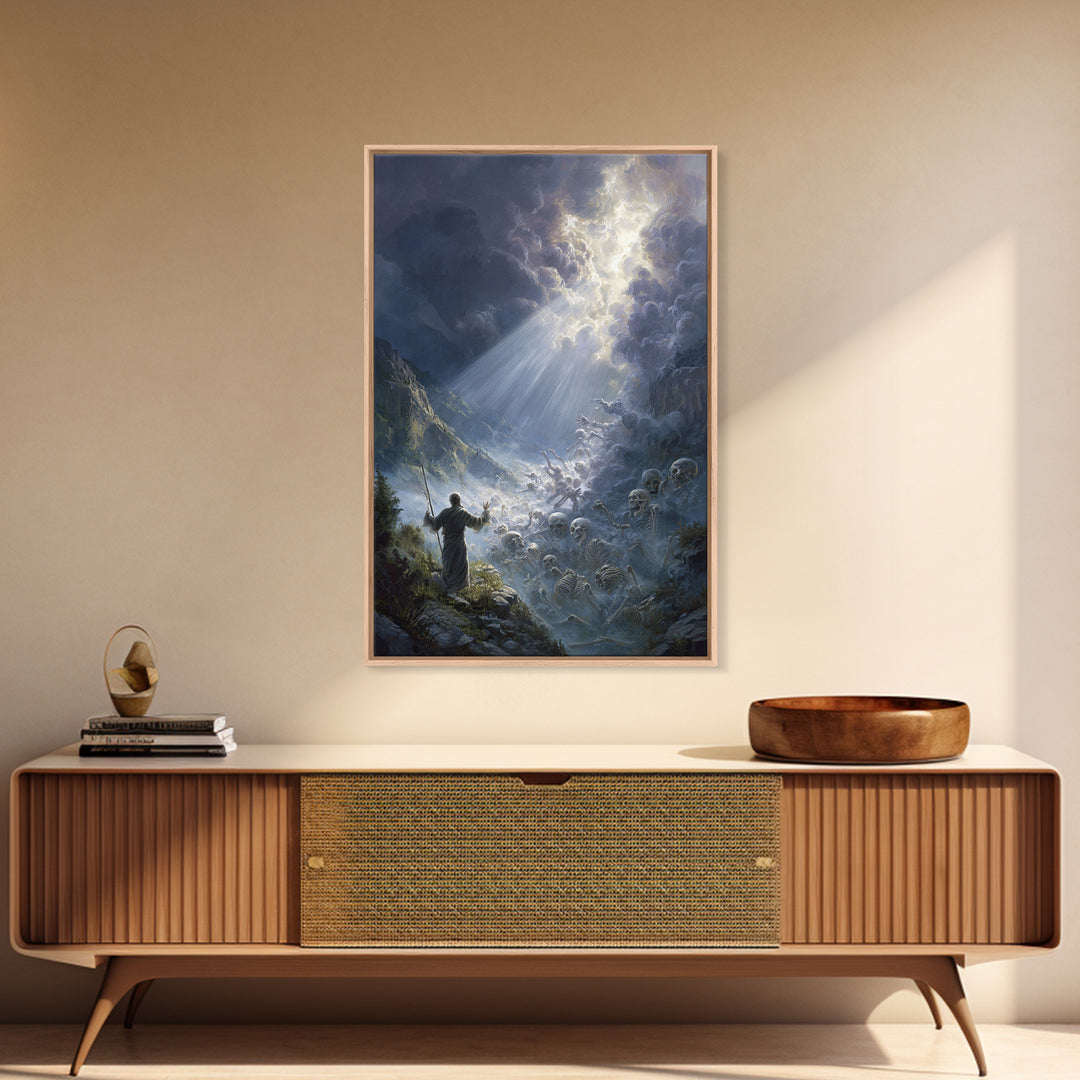 Mystical Angelic Figure Surrounded By Glowing Clouds Spiritual Wall Art Framed Canvas Print For Meditation Spaces