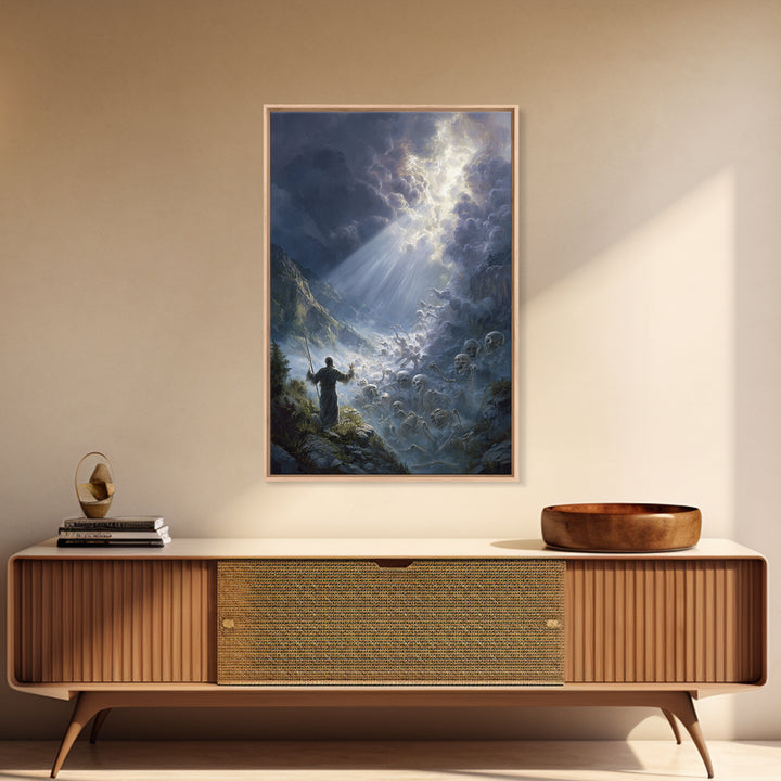 Mystical Angelic Figure Surrounded By Glowing Clouds Spiritual Wall Art Framed Canvas Print For Meditation Spaces