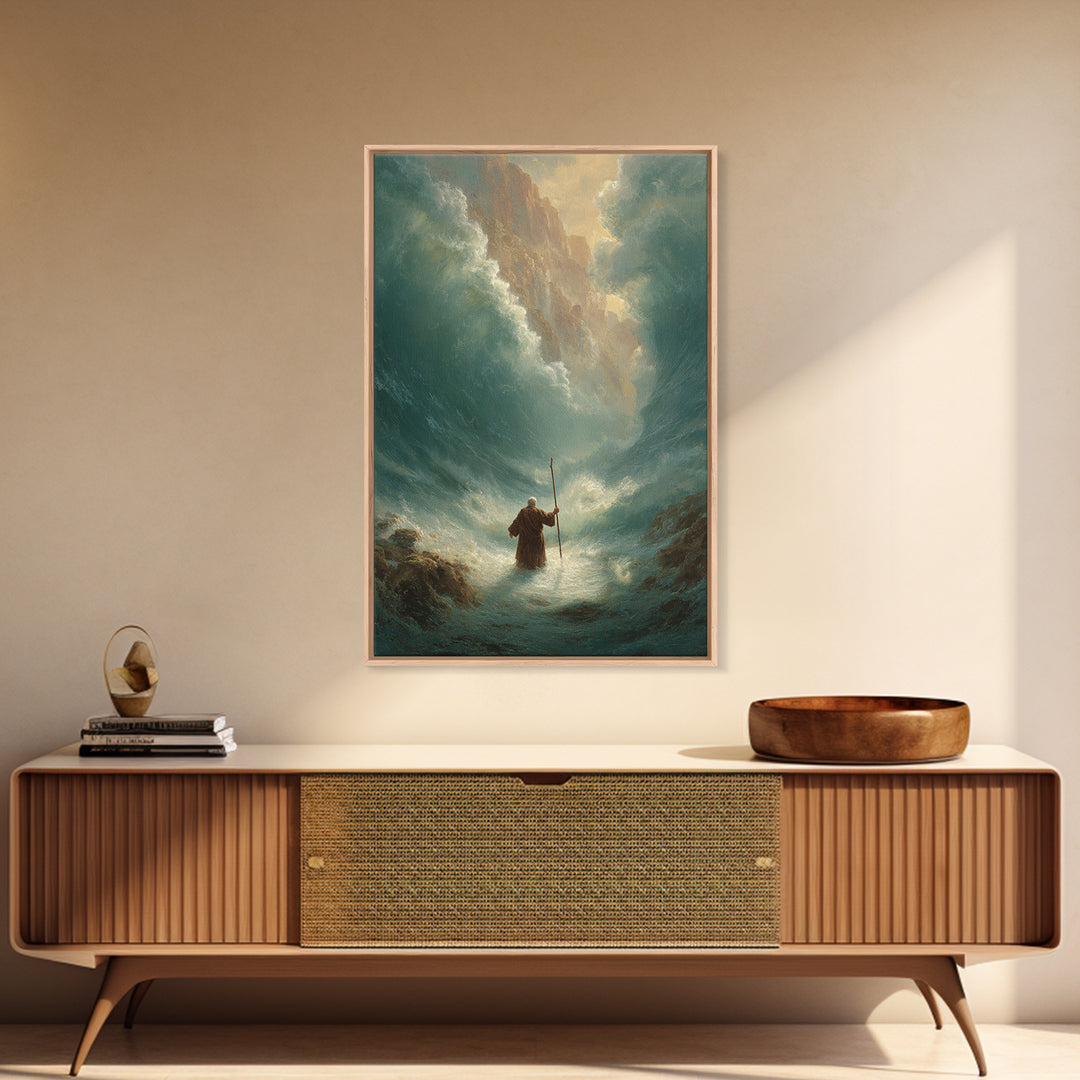 Powerful Moses Parting Sea Biblical Scene Wall Art Canvas Print For Spiritual And Religious Decor