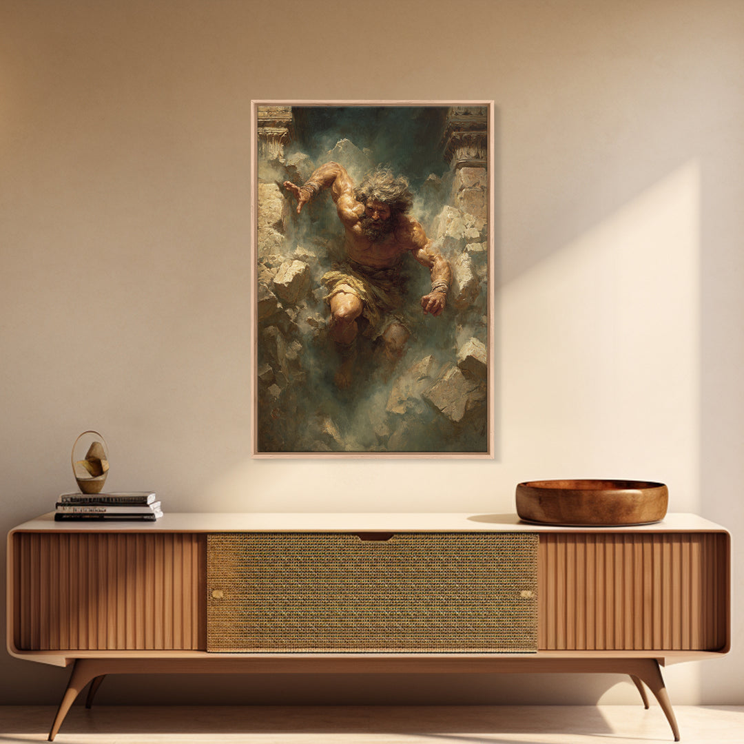 Powerful Muscular Man Breaking Through Stone Dramatic Figurative Art Original Painting Wall Art Canvas Print