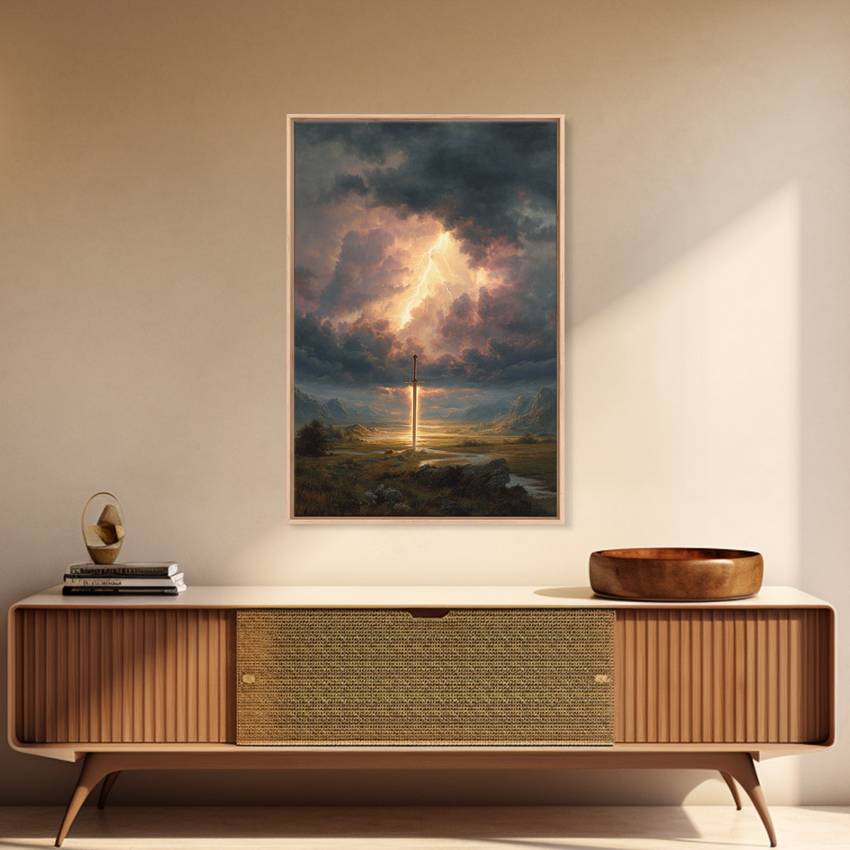 Epic Sword Lightning Storm Fantasy Wall Art Digital Painting Canvas Print For Fantasy Lovers And Gaming Room Decor