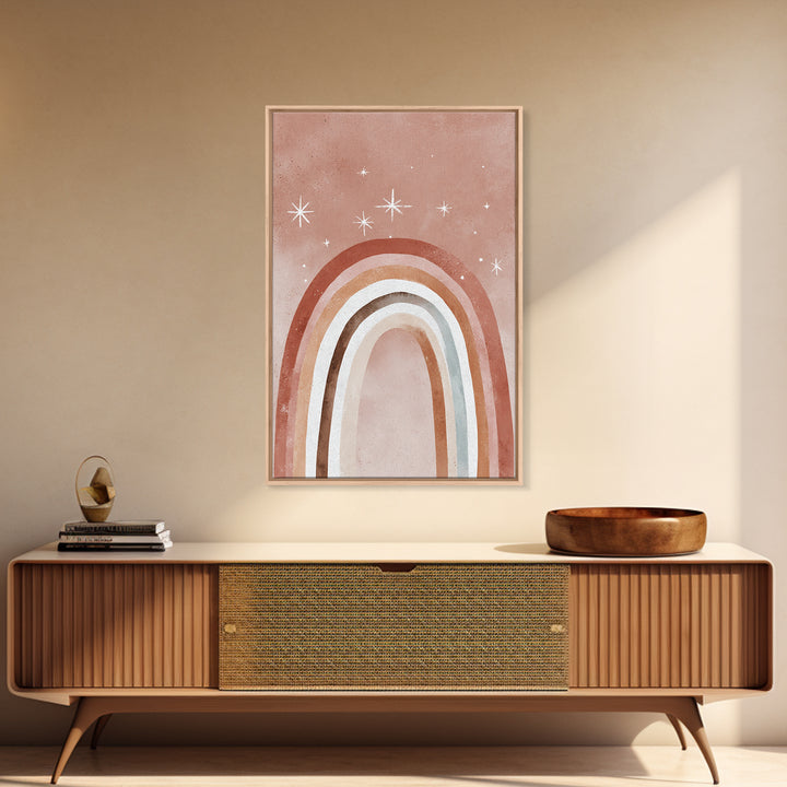 Boho Rainbow Arch And Stars Wall Art, Neutral Nursery Decor, Whimsical Kids Room Art Print, Earth Tone Bedroom Wall Decor
