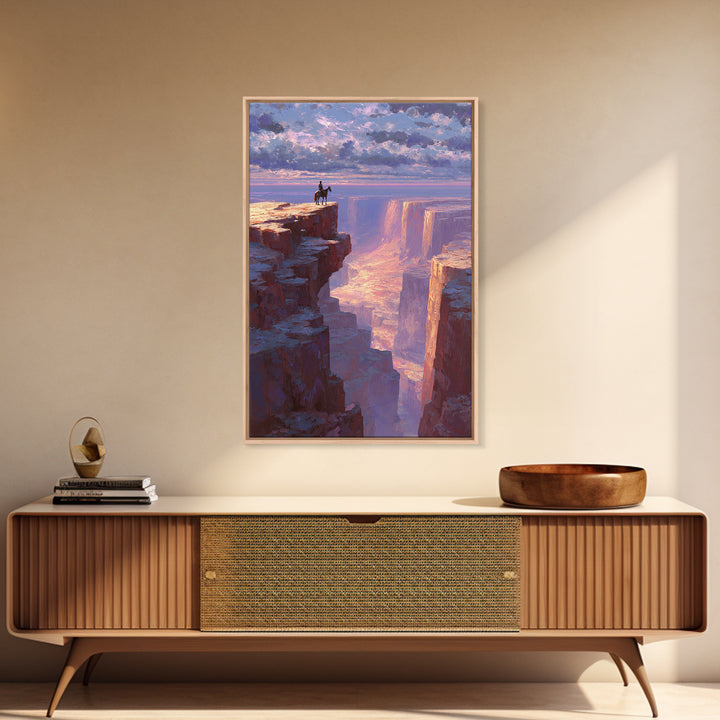 Epic Wild West Cowboy On Cliff Abstract Landscape Wall Art Canvas Print For Rustic Home And Living Room