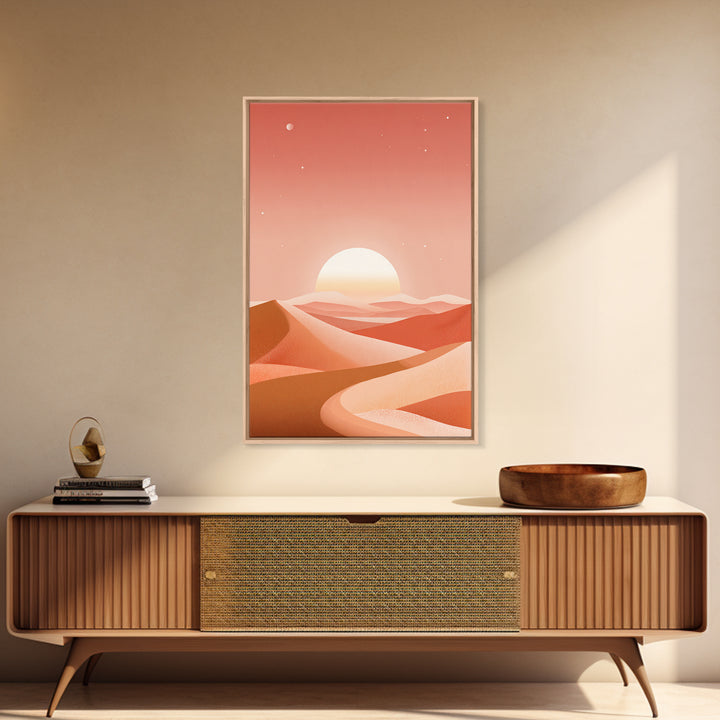 Coral Desert Dunes Sunset Canvas Print, Abstract Landscape Wall Art, Warm Terracotta Decor, Modern Living Room Art, Home Decor