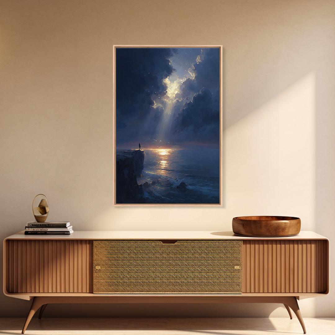 Majestic Sunrise Over Ocean Cliff Scenic Wall Art Framed Canvas Print For Living Room Home Decor