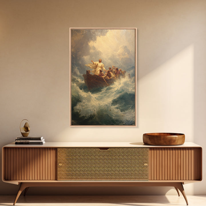 Stormy Sea With Figure And Boat Classic Painting Wall Art Framed Canvas Print For Living Room And Bedroom Decor
