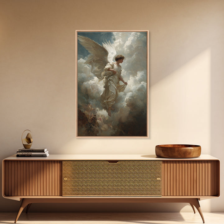Angel In Clouds Renaissance Style Oil Painting Wall Art Framed Canvas Print Spiritual Religious Fine Art For Home Decor
