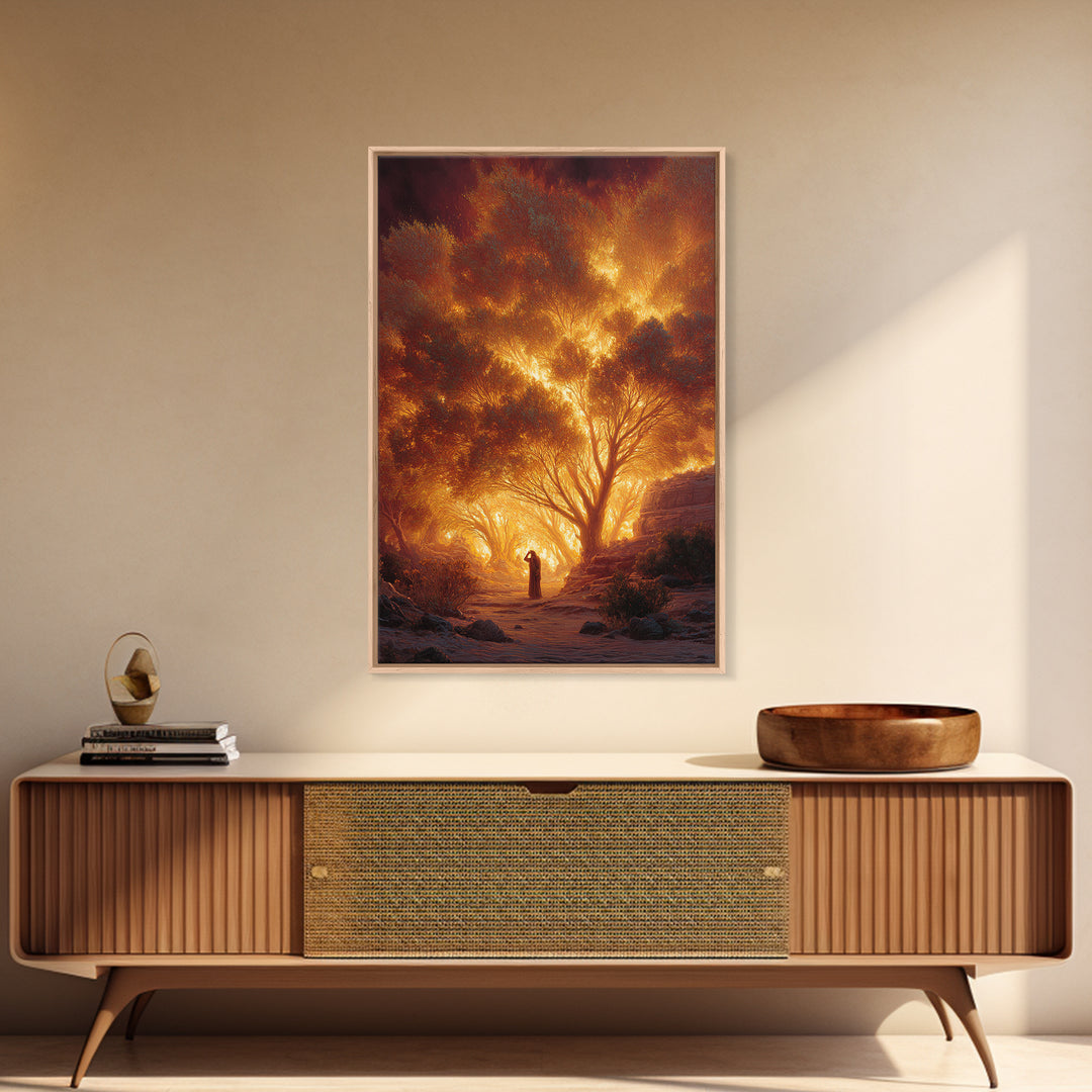 Fiery Forest Landscape With Lone Figure At Sunset | Contemporary Art Wall Art Canvas Print For Living Room Decor