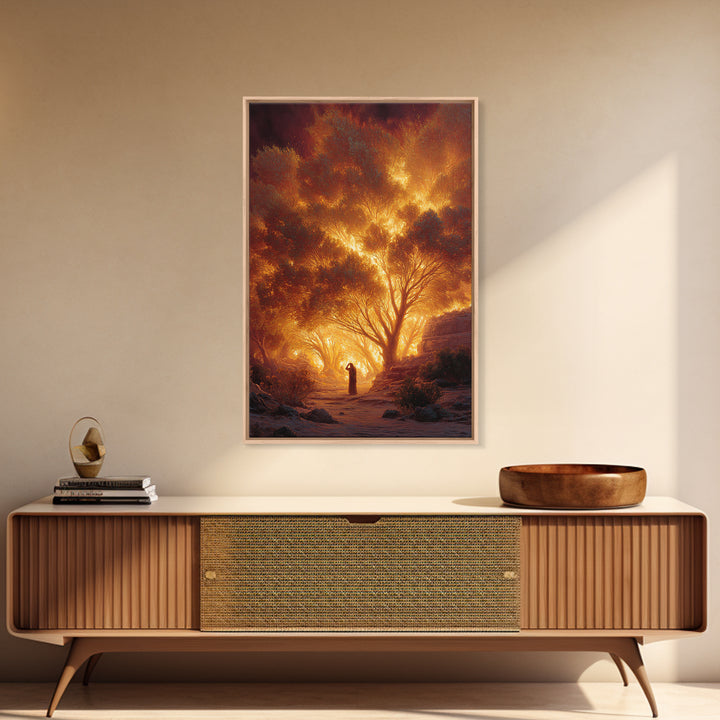 Fiery Forest Landscape With Lone Figure At Sunset | Contemporary Art Wall Art Canvas Print For Living Room Decor