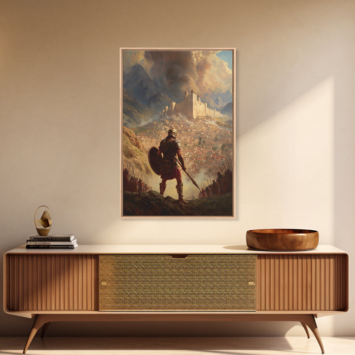 Epic Medieval Warrior Facing Grand Castle Oil Painting Canvas Print For Living Room Decor And Historical Art Lovers