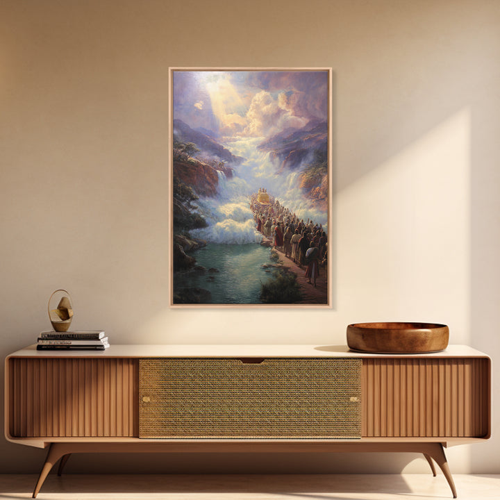 Dramatic Biblical Crossing River Scene Religious Wall Art Framed Canvas Print Spiritual Home Decor