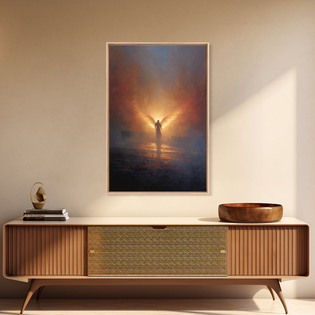 Angelic Figure With Wings Spiritual Wall Art Peaceful Inspirational Painting Framed Canvas Print