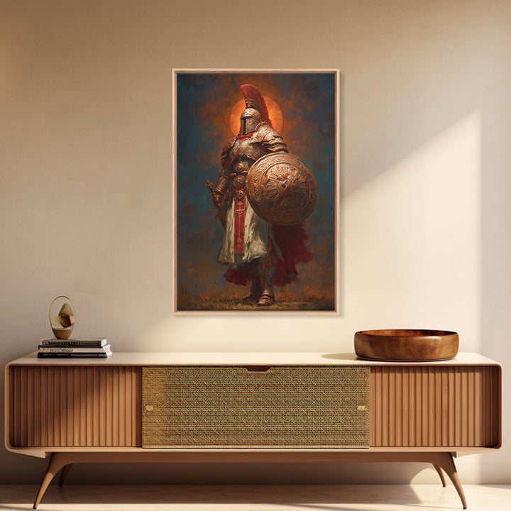 Powerful Ancient Roman Warrior Painting With Gold Armor And Red Plume Wall Art Historical Canvas Print Home Decor