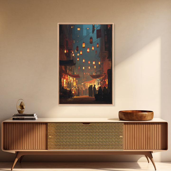 Vibrant Night Market Scene Oil Painting Wall Art Canvas Print For Living Room Decor And Boho Home