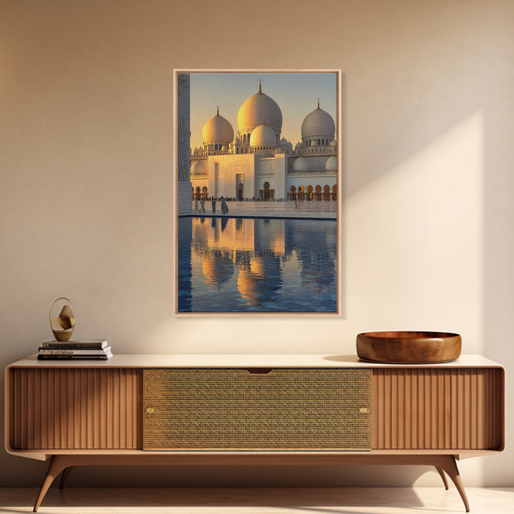 Sunlit Ornate Dome Mosque Architecture Wall Art Framed Canvas Print For Elegant Middle Eastern Home Decor Or Gift