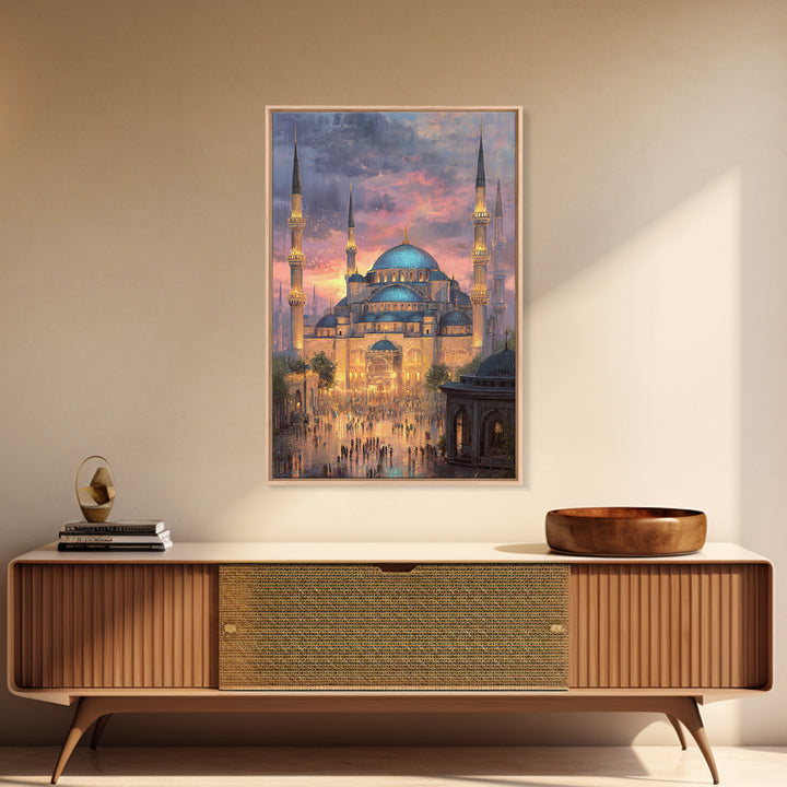 Panoramic Starry Night Sky Over Desert Camp With Camels Framed Canvas Print Mystical Landscape Wall Art Home Decor
