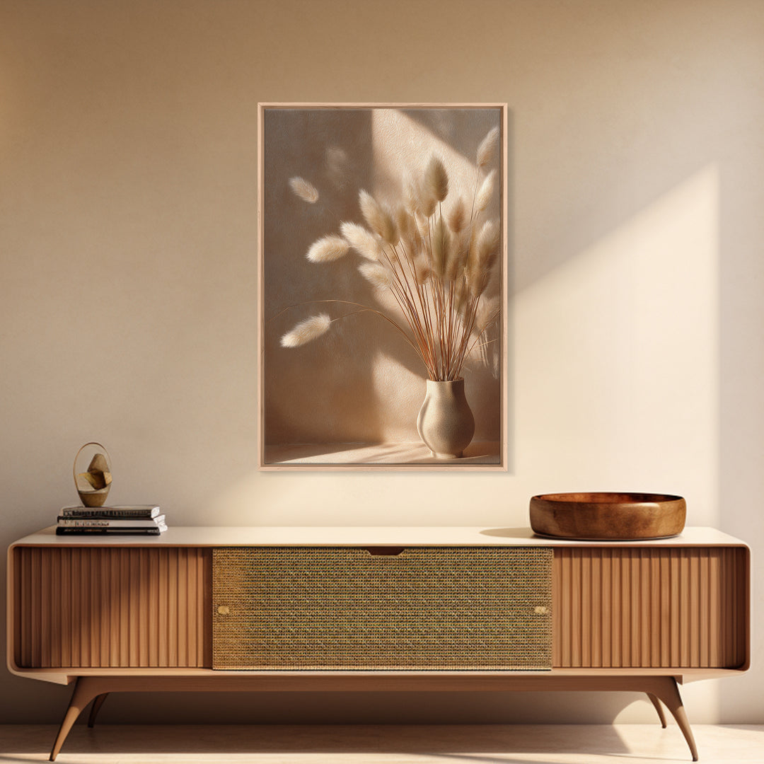 Minimal Pampas Grass In Ceramic Vase Wall Art, Neutral Wall Art, Wabi Sabi Decor, Beige Bedroom Canvas Print Gift For Her