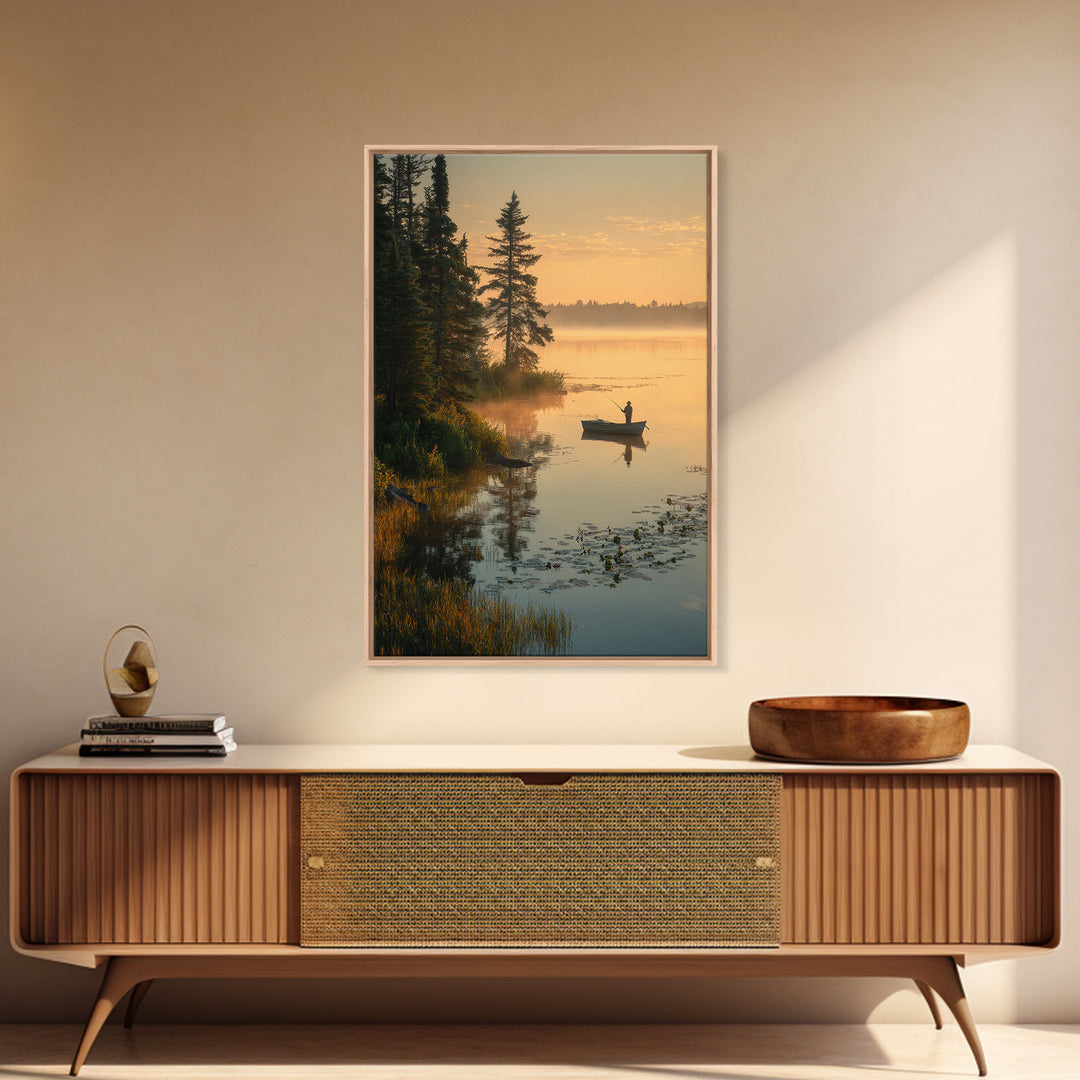 Enchanting Evening Lakeside Campfire Scene Oil Painting Wall Art Canvas Print For Relaxing Living Room Decor