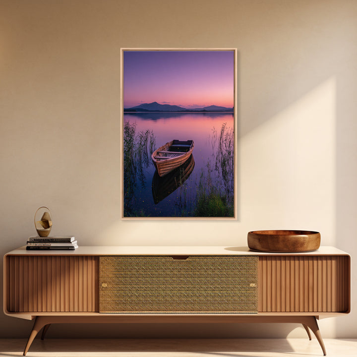 Serene Sunset Over Mountain Lake Landscape Photography Wall Art Framed Canvas Print For Tranquil Living Room Decor