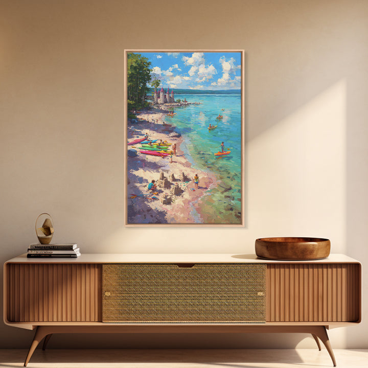 Impressionist Coastal Village Landscape Painting With Water And Boats Traditional Wall Art Large Framed Canvas Print