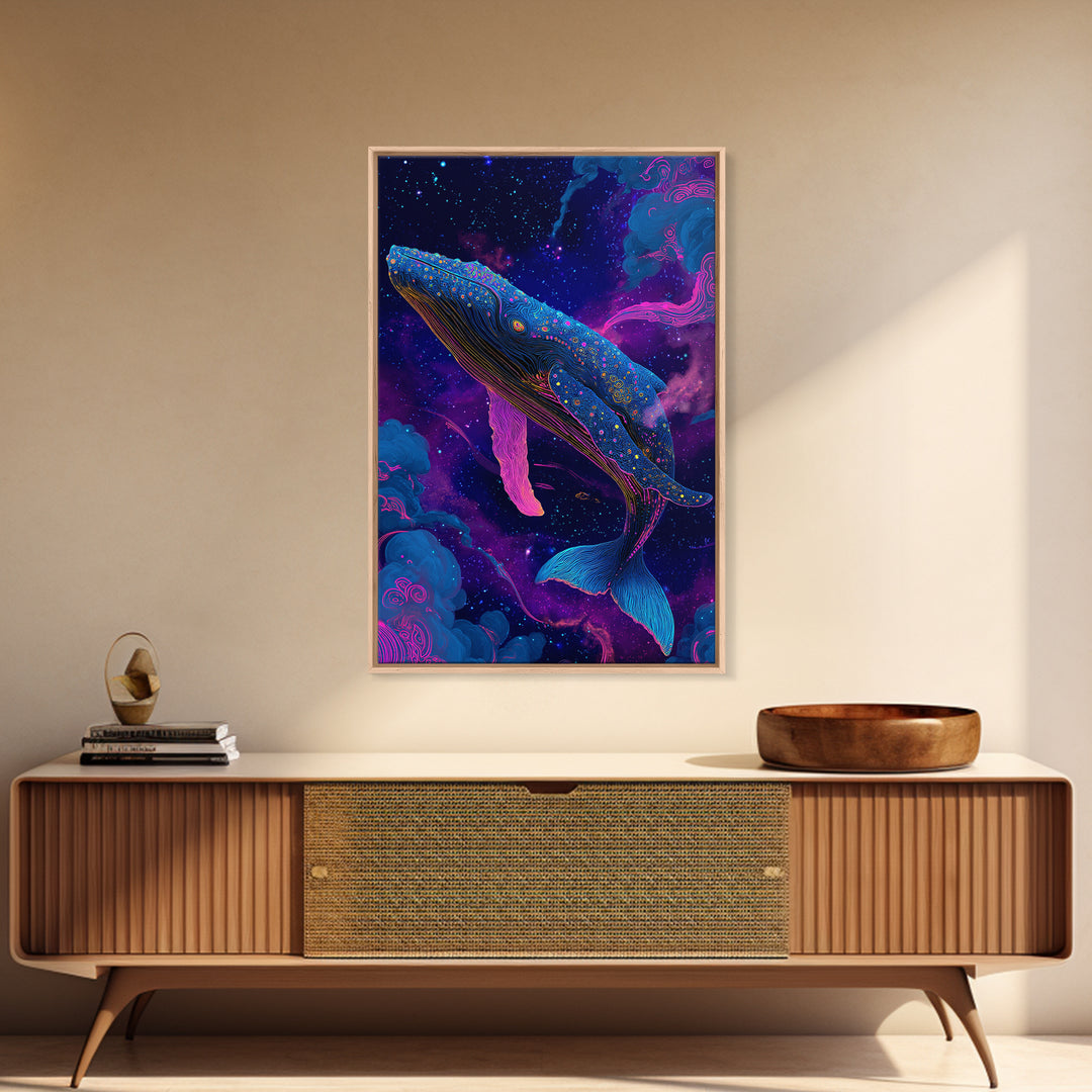 Celestial Whale In Space Canvas Print, Cosmic Ocean Animal Art, Fantasy Wall Art, Nursery Decor, Colorful Galaxy Poster Print