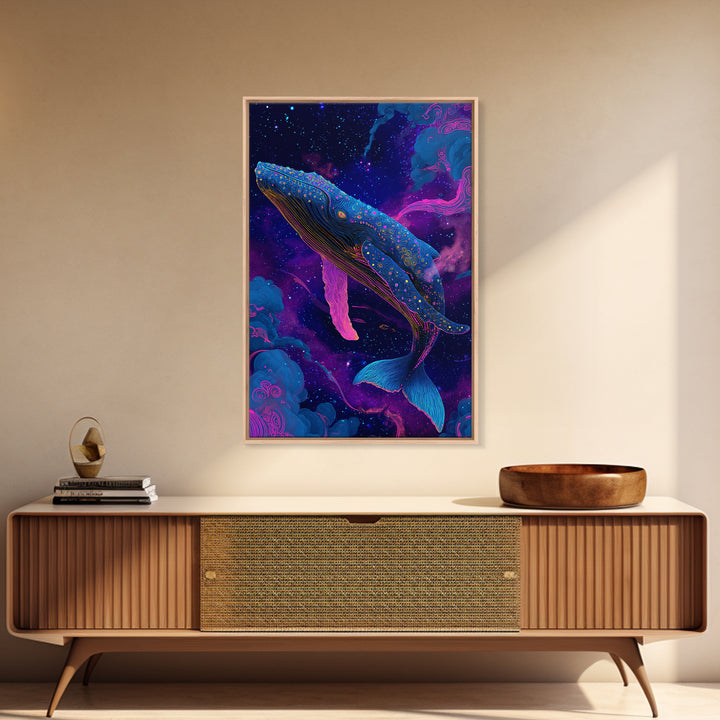 Celestial Whale In Space Canvas Print, Cosmic Ocean Animal Art, Fantasy Wall Art, Nursery Decor, Colorful Galaxy Poster Print