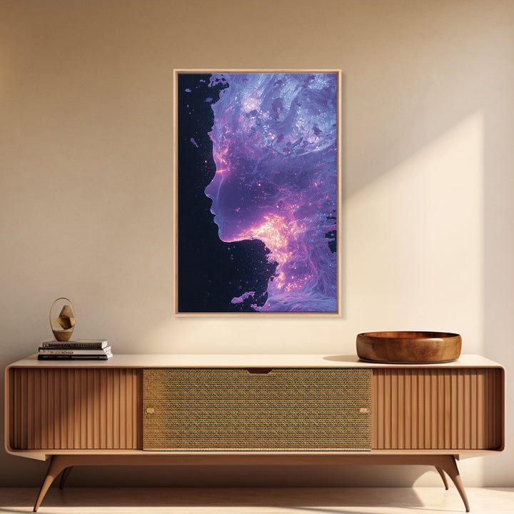 Abstract Futuristic Glowing Face Digital Art Canvas Print Modern Wall Art For Contemporary Home Decor