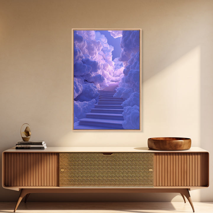 Lavender Cloud Stairway Wall Art, Dreamy Celestial Landscape, Calming Bedroom Decor, Ethereal Poster, Nursery Wall Art Print