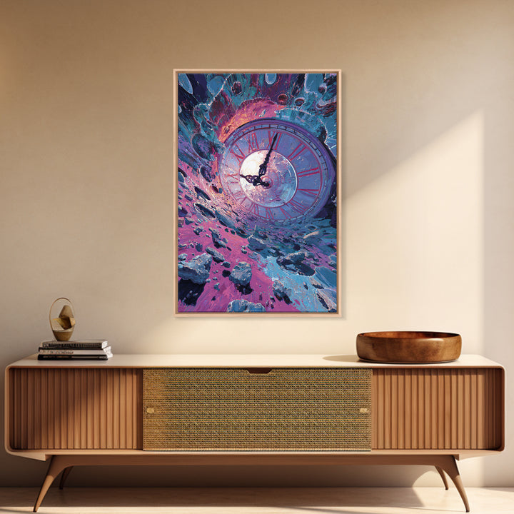 Surreal Clock Vortex In Cosmic Ruins, Time Fantasy Wall Art, Psychedelic Canvas Print, Celestial Decor, Statement Artwork