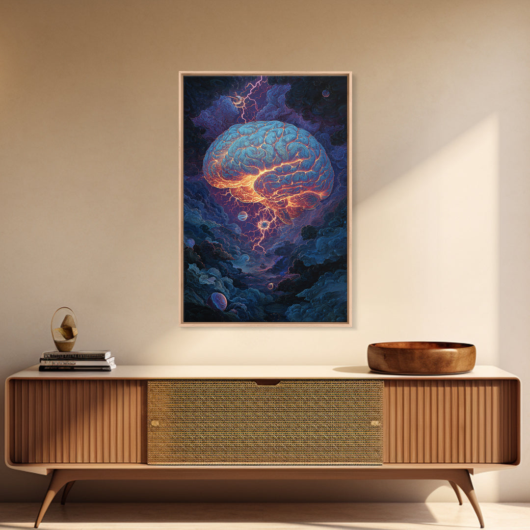 Glowing Storm Brain Wall Art, Neuroscience Anatomy Canvas Print, Dark Academia Medical Office Decor, Psychology Gift For Doctor