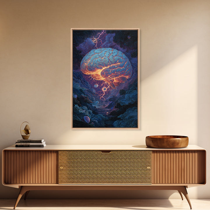 Glowing Storm Brain Wall Art, Neuroscience Anatomy Canvas Print, Dark Academia Medical Office Decor, Psychology Gift For Doctor
