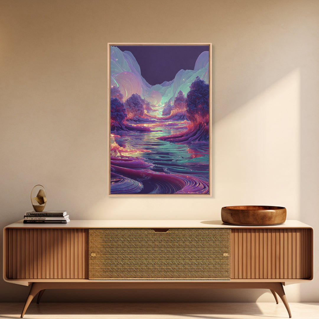 Iridescent Fantasy River Wall Art, Dreamy Alien Landscape Canvas, Colorful Nature Decor, Surreal Bedroom Art Print Gift Idea