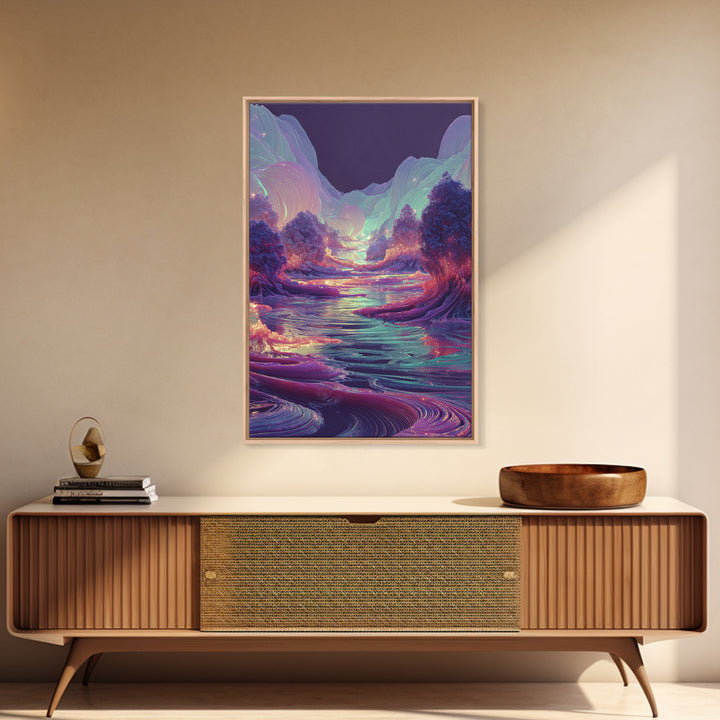 Iridescent Fantasy River Wall Art, Dreamy Alien Landscape Canvas, Colorful Nature Decor, Surreal Bedroom Art Print Gift Idea