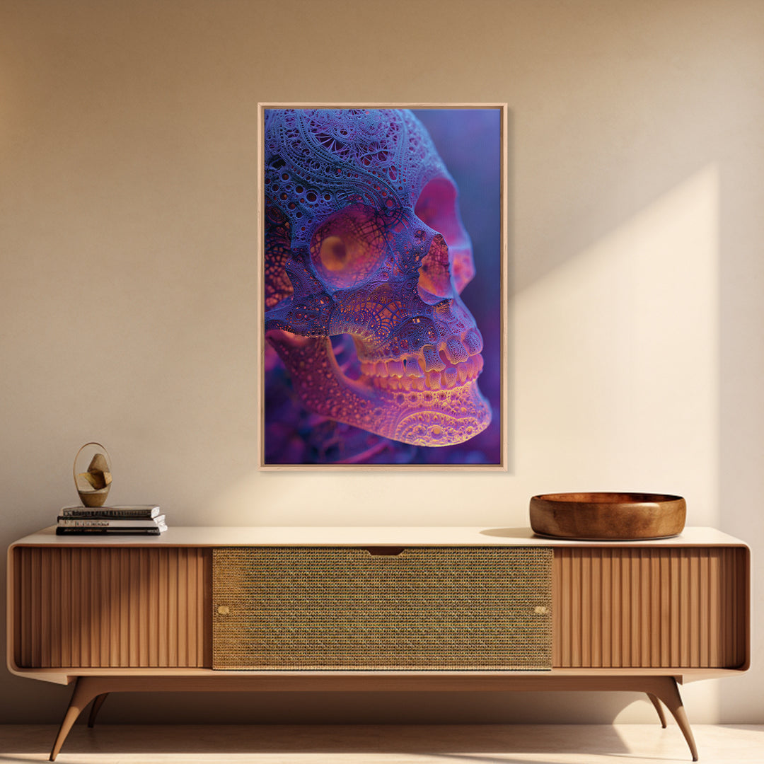 Ornate Lace Skull Wall Art, Gothic Surreal Portrait, Dark Academia Decor, Halloween Canvas Art, Moody Bathroom Wall Decor