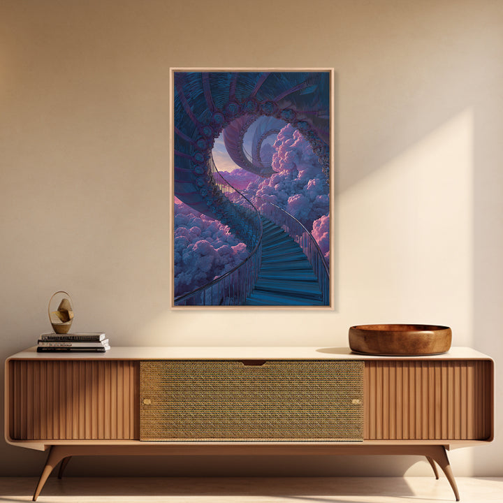 Surreal Cloud Staircase Dreamscape Wall Art, Fantasy Sky Castle Decor, Psychedelic Poster, Mystical Bedroom Art Print Gift